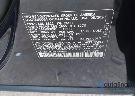 2021 Volkswagen Atlas 2.0T Se W/Technology из США, поврежденный, VIN 1V2JP2CA2MC525676